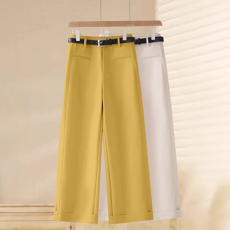 高级感西装裤女春夏季2025新款高腰直筒垂感抗皱休闲小个子阔腿裤