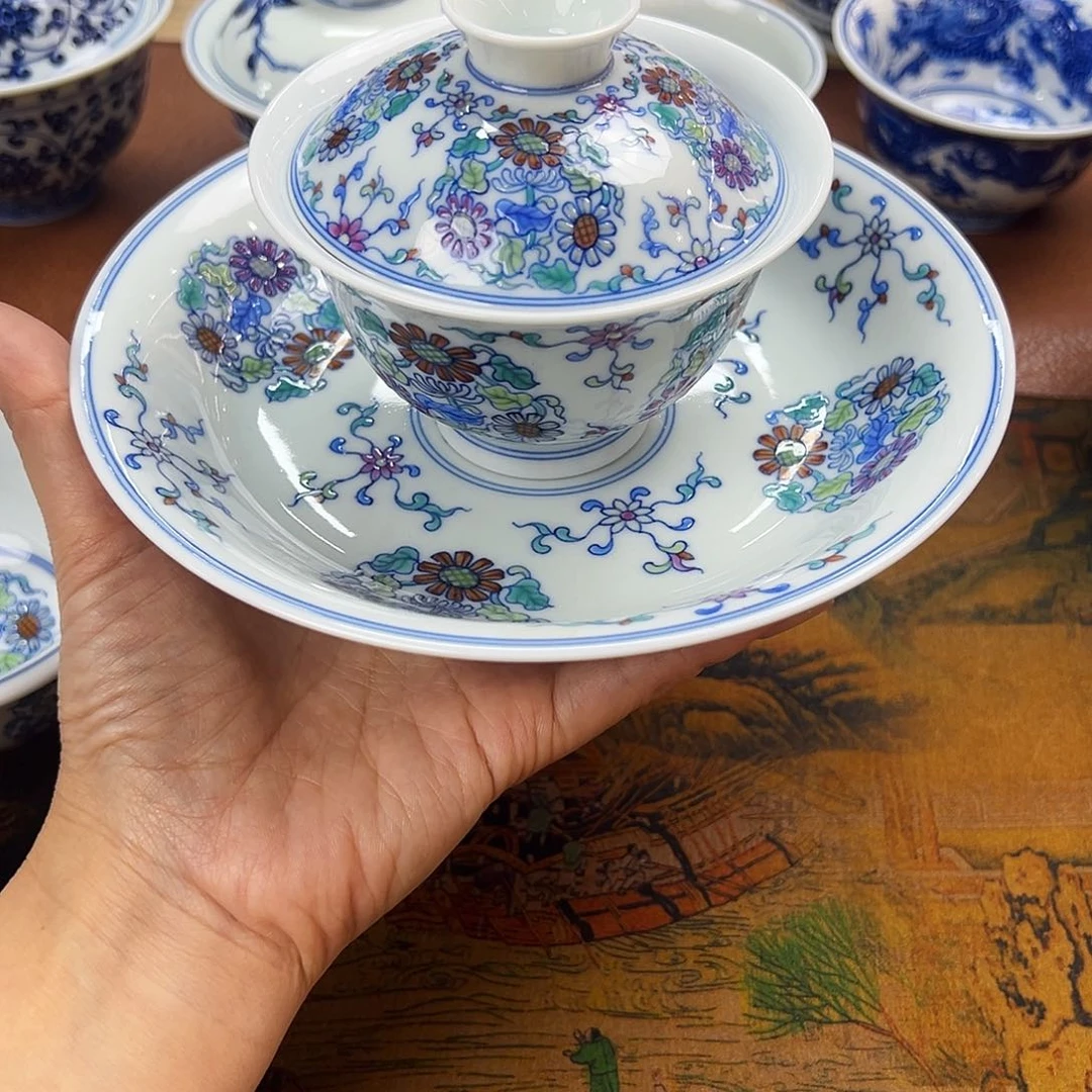 杯景德镇斗彩团菊2件套