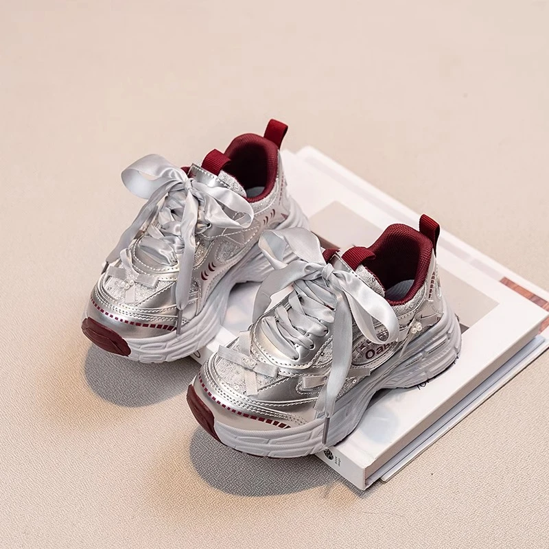 ABC女童运动鞋新款春秋款儿童时尚银色老爹鞋中大童女孩休闲鞋潮