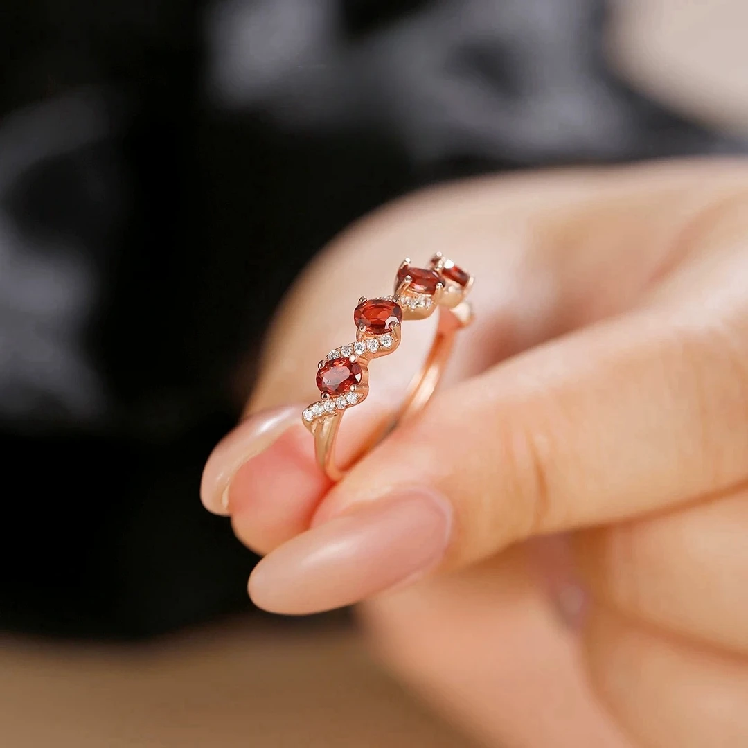 铜合金戒指 精致红戒指轻奢气质波浪形扭臂排戒开口戒F1454