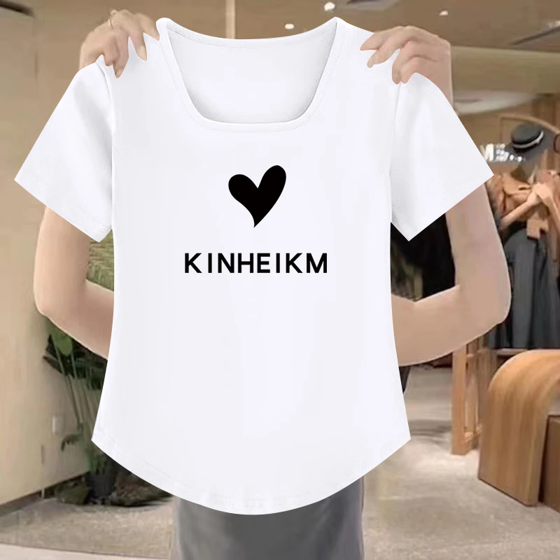 清仓捡漏~方领短袖t恤女装夏季遮肚显瘦方领U领打底藏肉洋气上衣