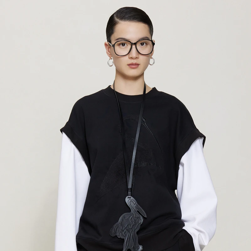 【冬姐精选】ZHUCHONGYUN装舒适圆领可拆卸肩袖刺绣卫衣C1CX32771