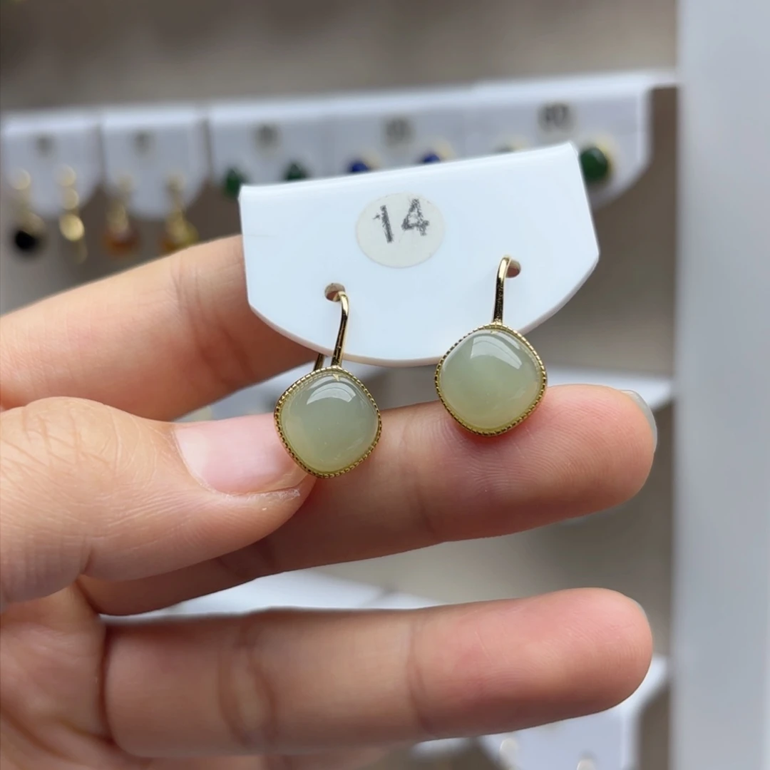 银S925镶嵌和田玉耳饰