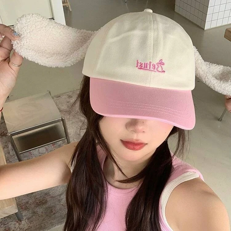 萌趣兔子耳棒球帽女韩风搭配显瘦防晒帽两面戴可爱潮帽