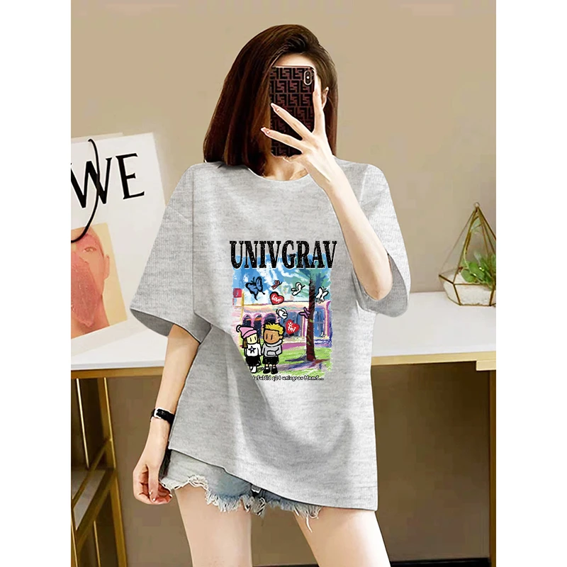 夏季短袖t恤男女ins潮流城市风景港国风宽松上衣服潮牌纯棉半袖