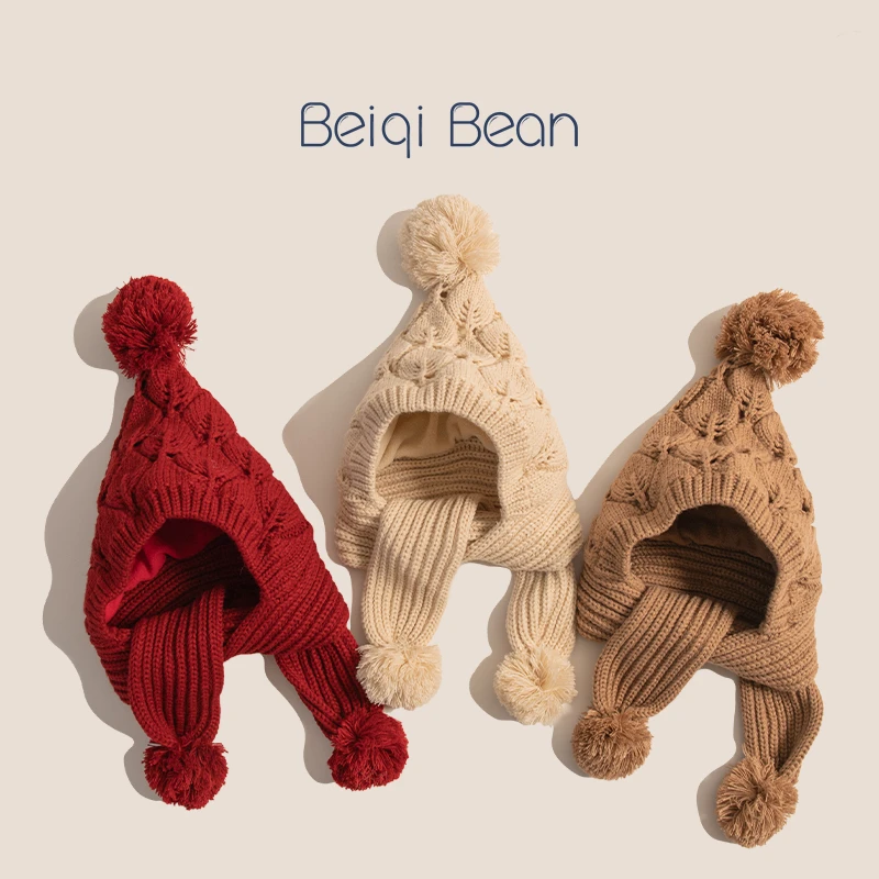 冬季儿童帽子围巾一体围巾帽男女宝宝可爱加绒加厚保暖护耳针织帽