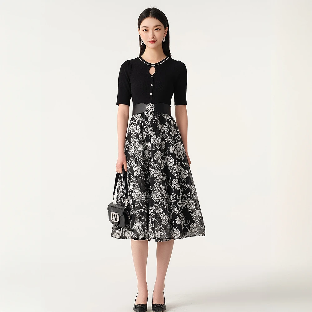 芭蒂娜缎面提花连衣裙143U176下架