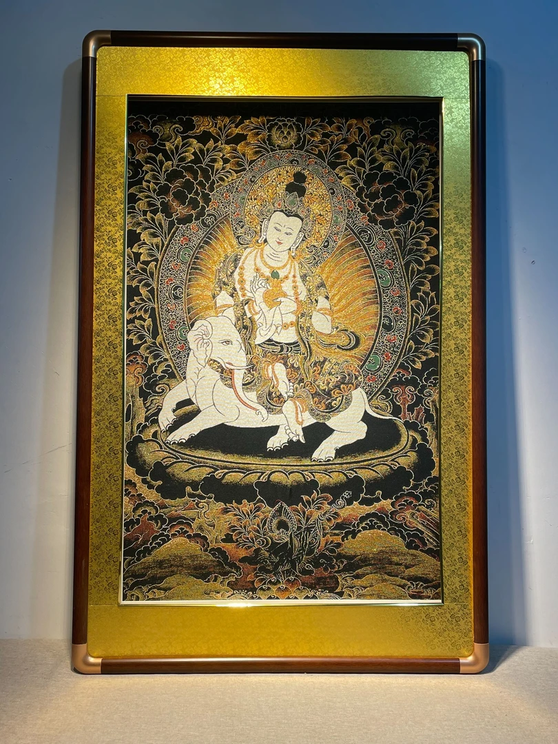 刺绣挂画【普贤菩萨】实木装裱办公室玄关茶室书房背景墙装饰画