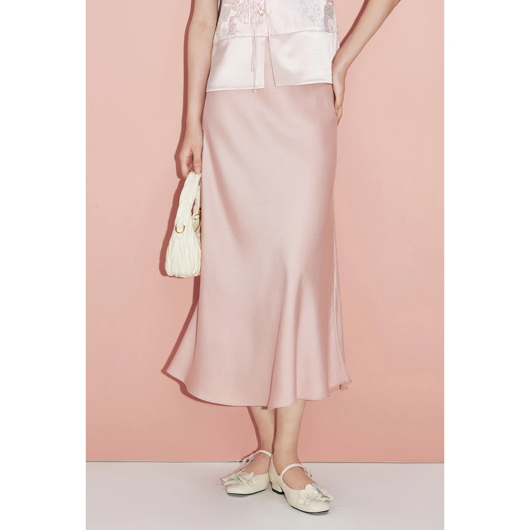 MandyZhang醋酸高腰鱼尾半身裙女新款缎面垂感优雅a字中长裙