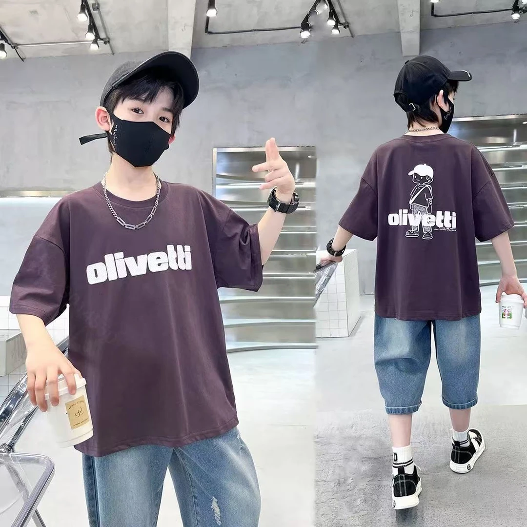 502617男童T恤2025新款夏季短袖圆领洋气上衣中大童休闲韩版半袖