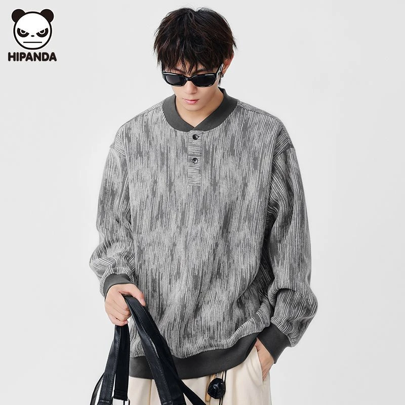 Hi Panda长袖卫衣男装重磅美式秋季新款宽松复古百搭休闲针织上衣