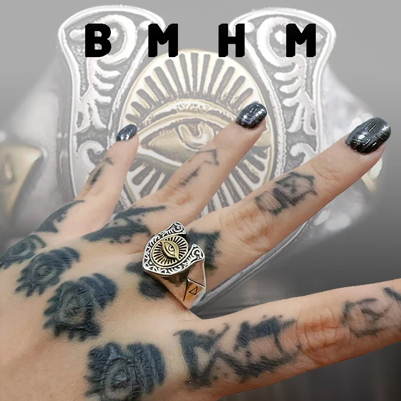 BMHM 铜合金戒指 小众《智慧之眼》马蹄铁活口戒指男潮个性欧美手工