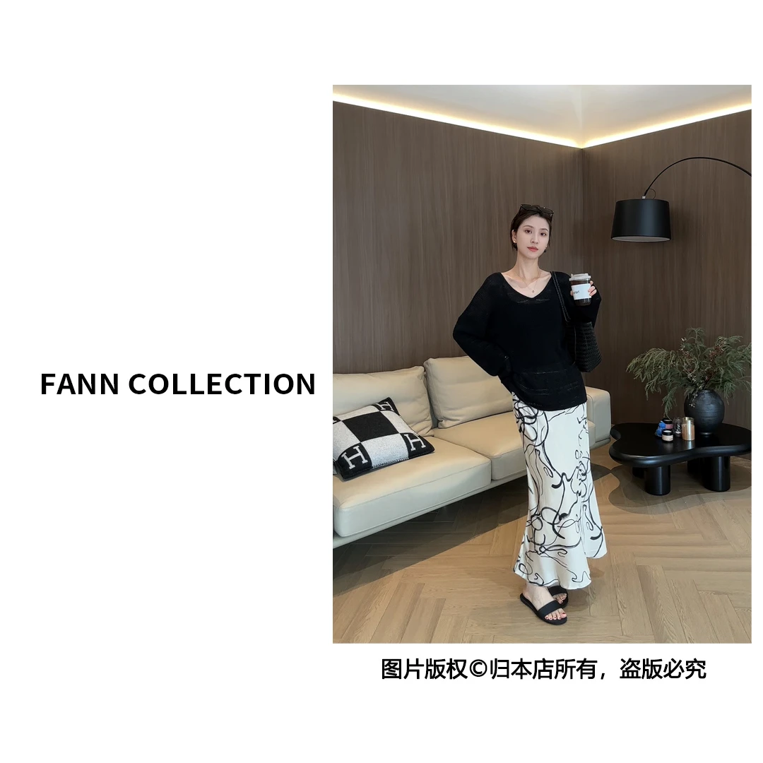 饭饭FANN COLLECTION 罗马假日 设计感简约V领针织罩衫FANNA149