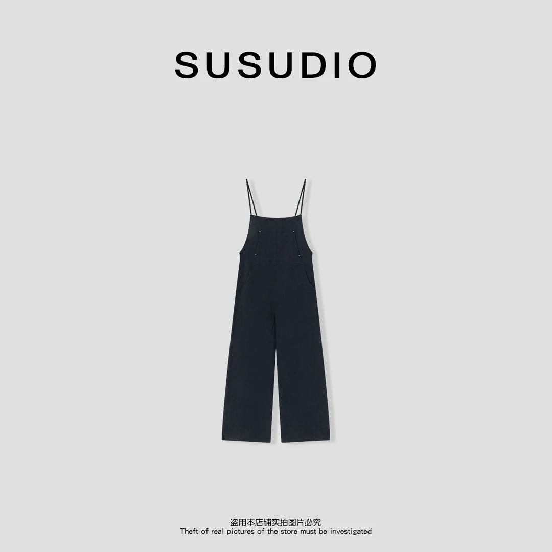 SUSUDIO 天丝＋麻夏季法式宽松休闲百搭吊带连体裤40359