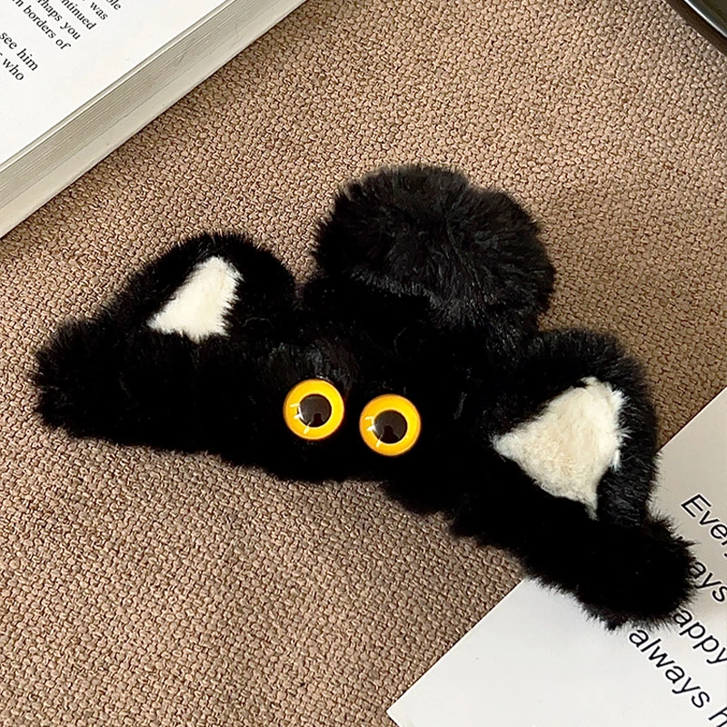 秋冬卡通猫咪可爱毛绒抓夹大号高级感毛毛鲨鱼夹后脑勺夹子头饰女