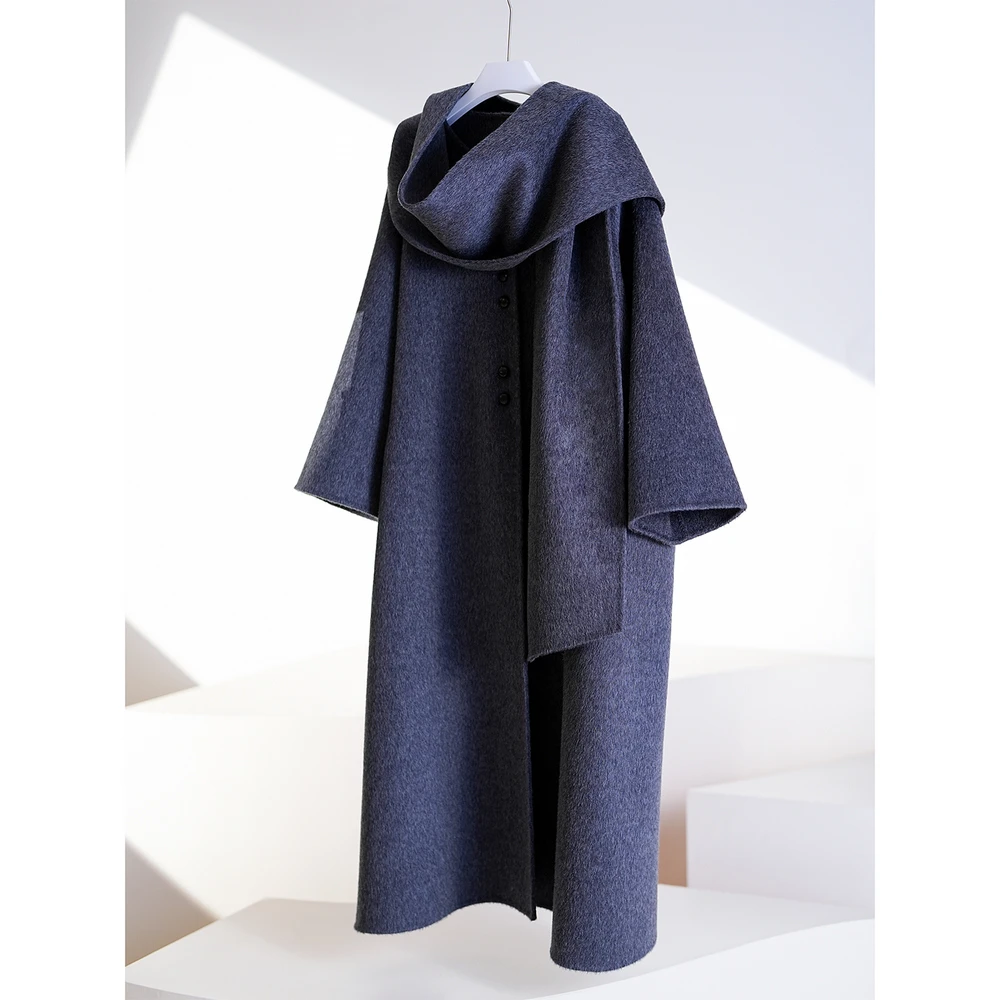 提琴诗人 秋冬新款时尚气质羊毛无领大衣外套饰围巾