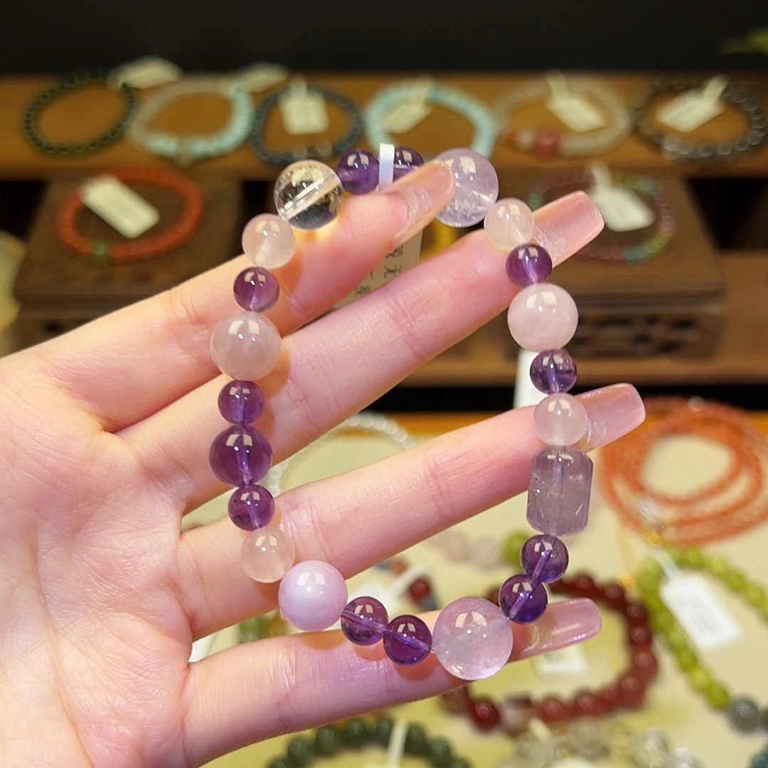 水晶手串银S925镀金镶嵌紫1801