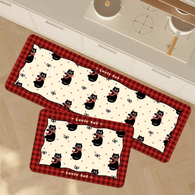 卡通多巴胺kt猫硅藻泥厨房专用地垫吸水吸油免洗脚垫防滑小地毯
