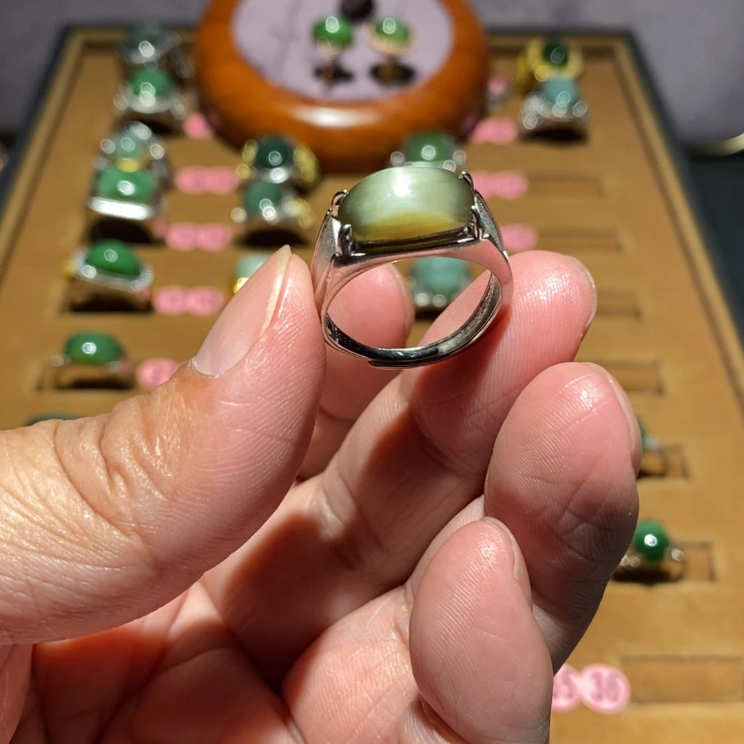 和田玉银S925镶嵌戒指