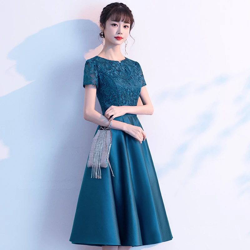 蓝色小礼服女2025新款气质宴会参加婚礼妈妈婚宴连衣裙春季晚礼服
