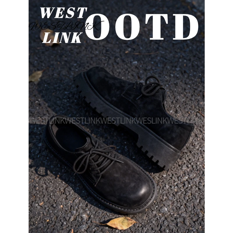 Westlink/西遇【抖音双11】潮鞋厚底休闲皮鞋学生低帮ins百搭德比鞋