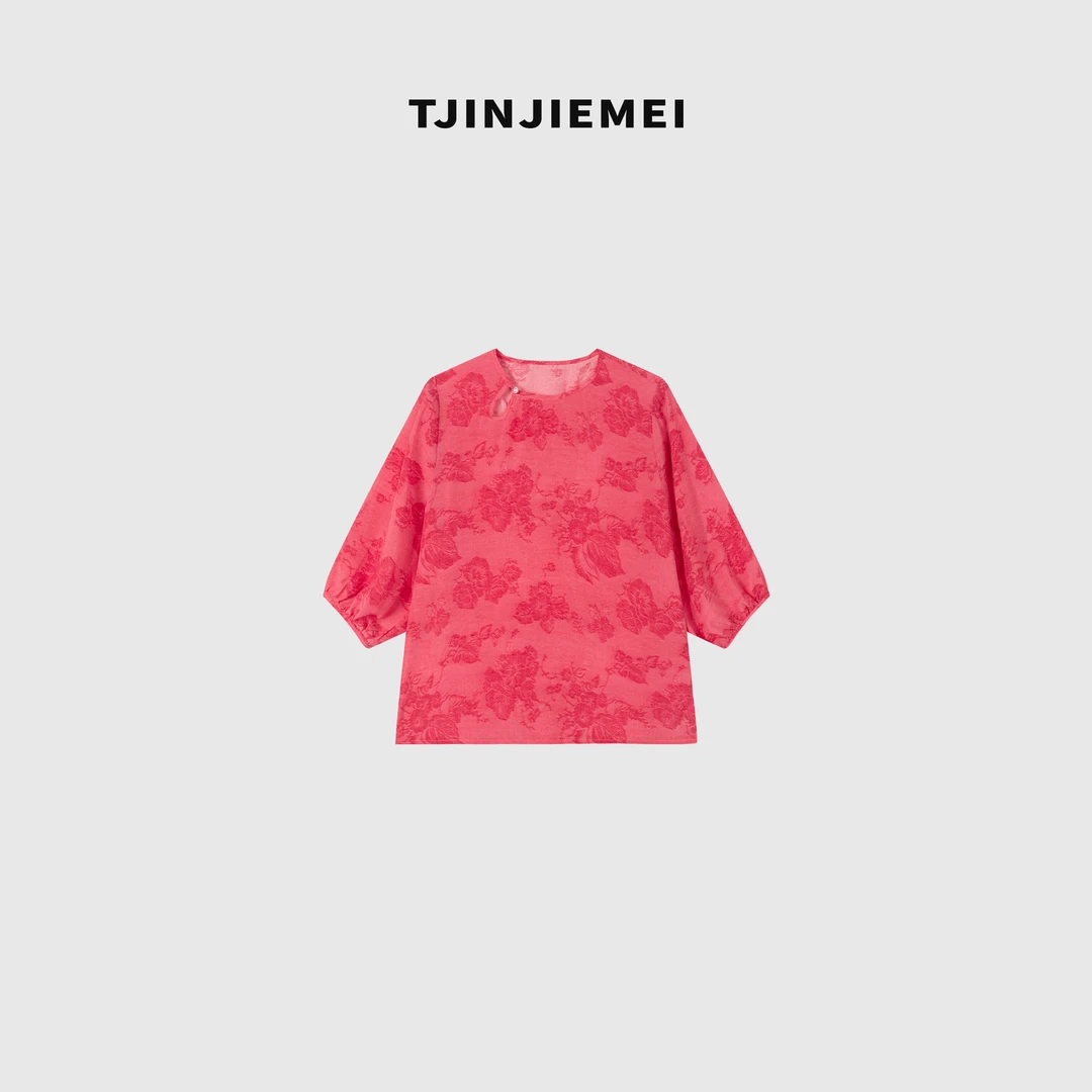 【花间黛】设计感精致百搭气质短袖宽松TX2506-ZT362