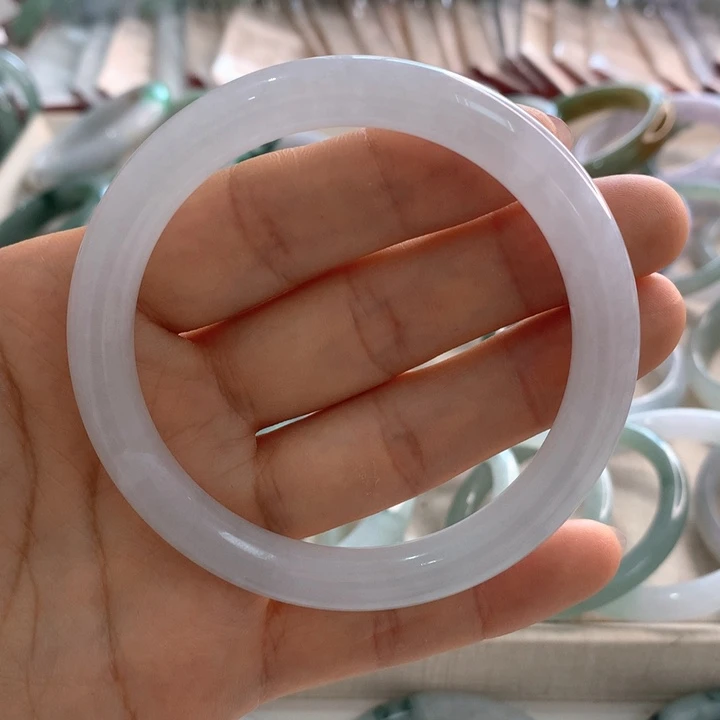 翡翠未镶嵌手镯白月光圆条59.3