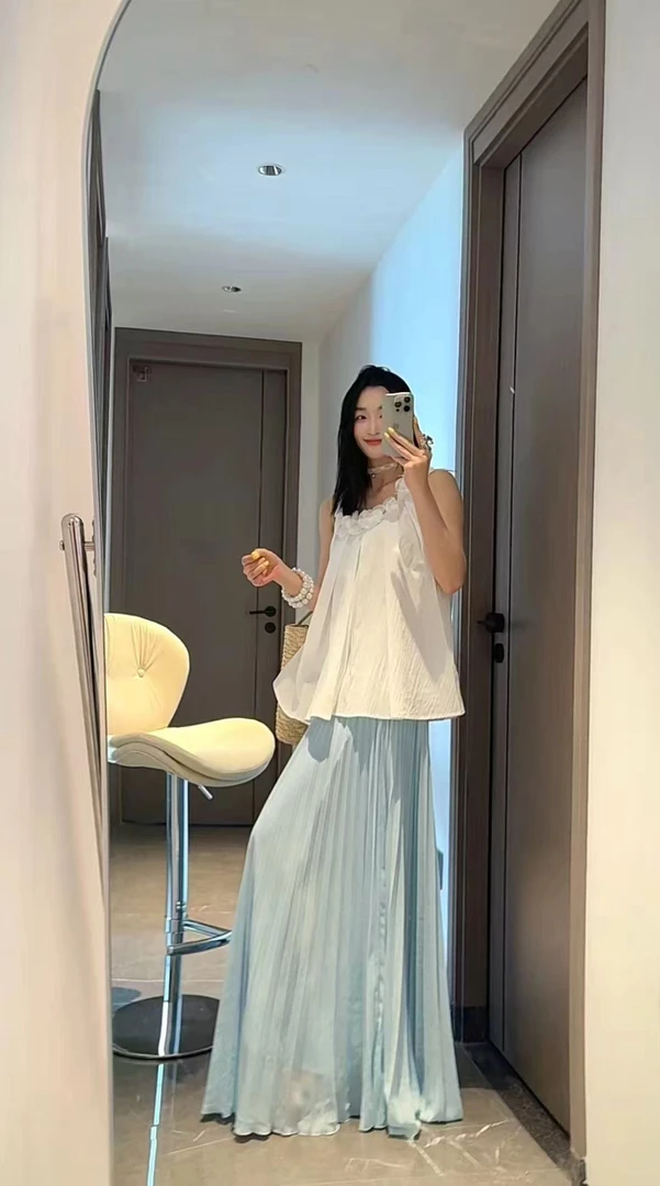 【纯色风琴百褶裙】极简风不规则大裙摆百搭春夏显瘦气质半身裙