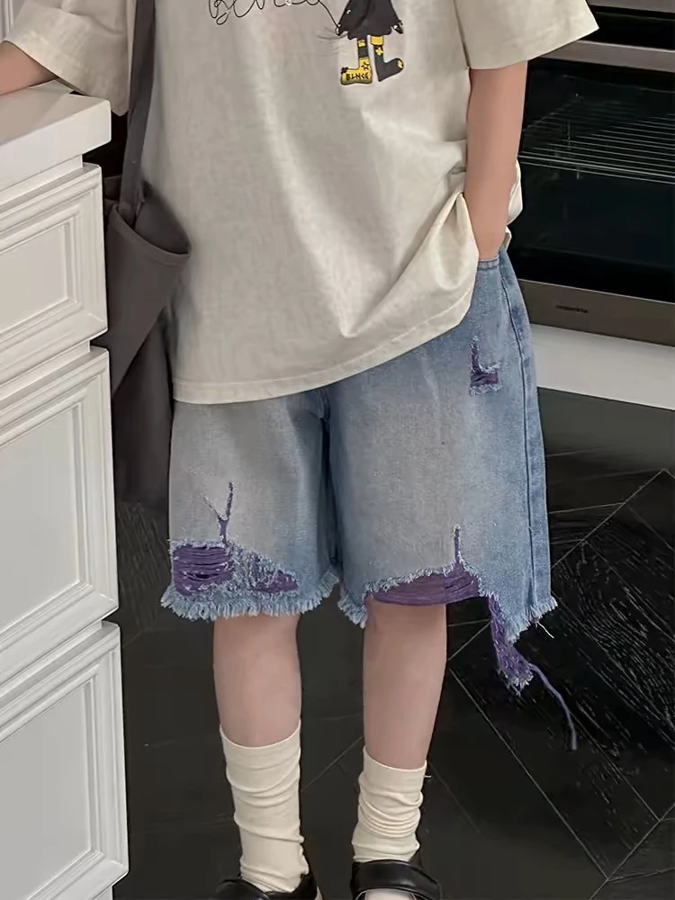 破洞女童夏装牛仔短裤2025新款女孩儿童裤子中大童洋气五分裤薄款