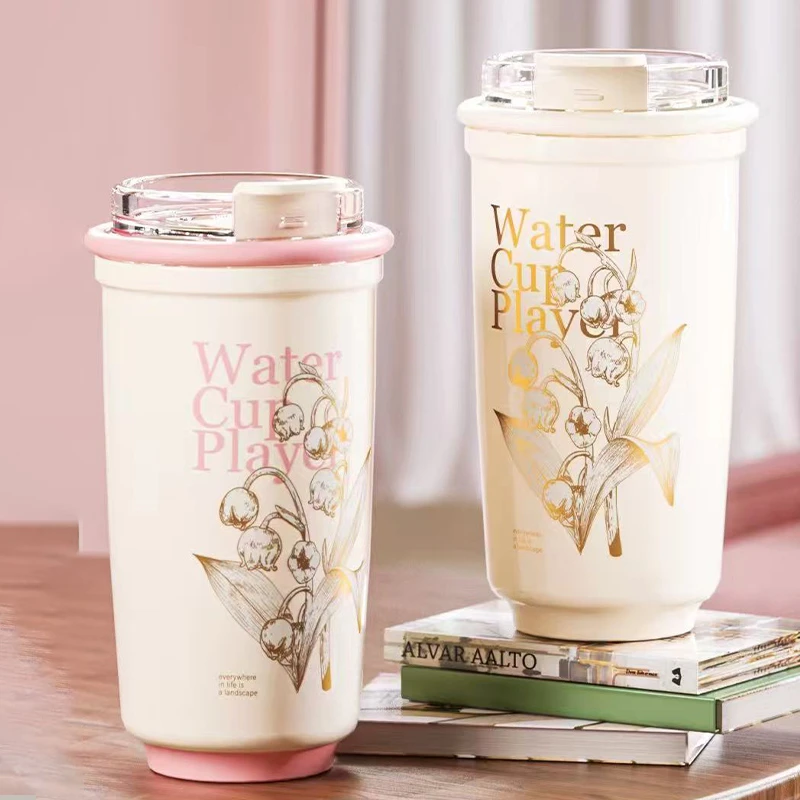 【小慧乱炸】冬夏双饮咖啡杯不锈钢喷陶瓷简约保温杯400ML水杯39