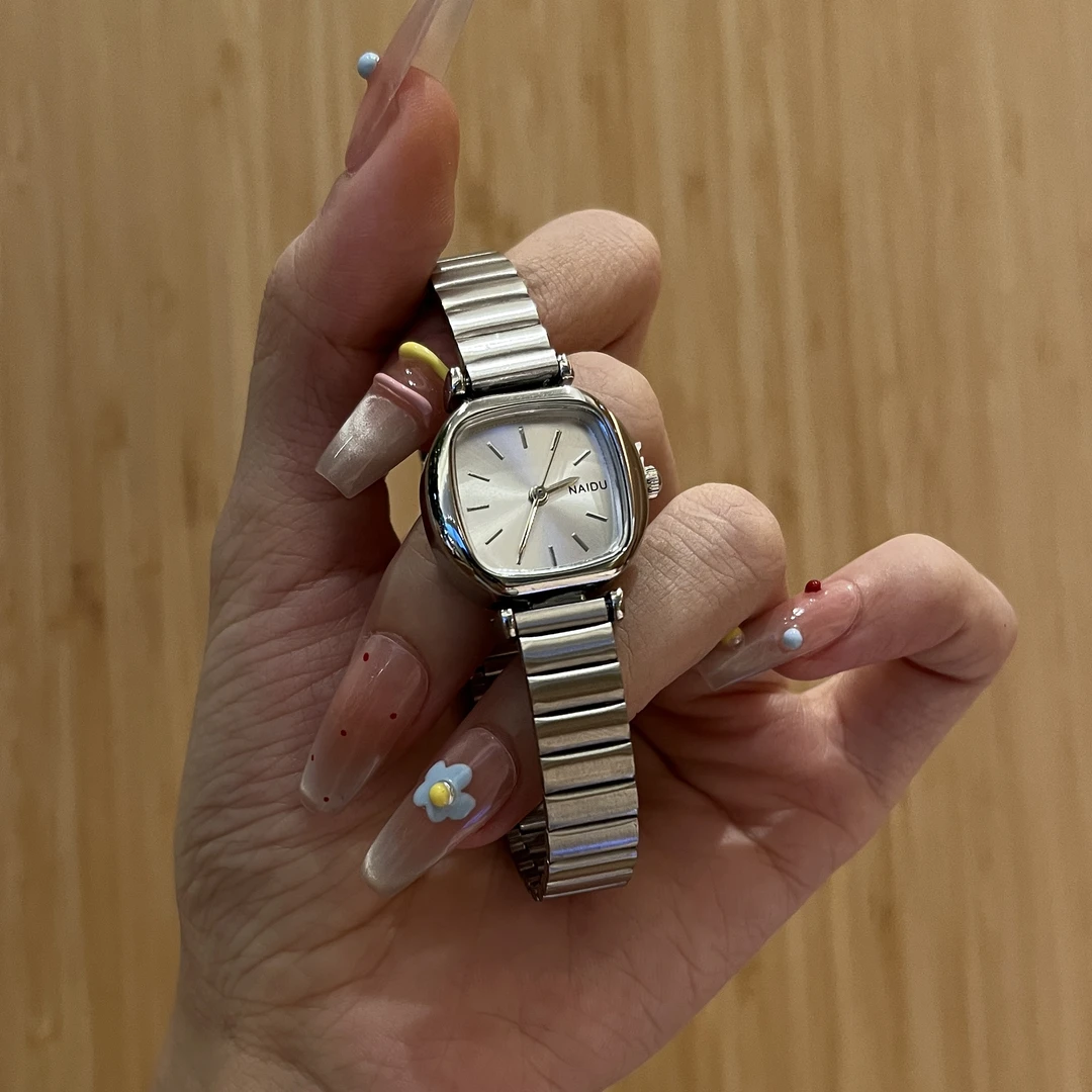 女士轻奢小众方形钢带手表简约气质高级感百搭时尚3541钢银色