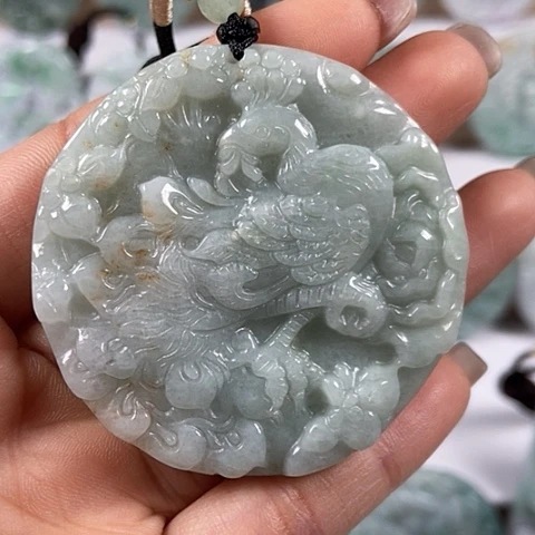 翡翠颈饰未镶嵌龙凤呈祥两面工福利洒黄翡福利