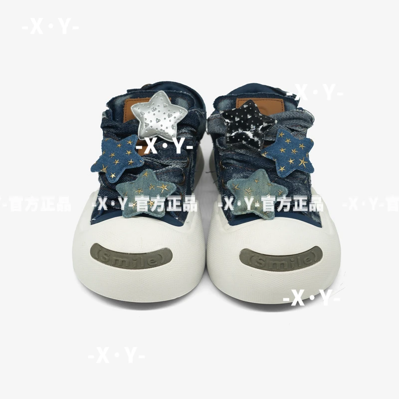 星星牛仔蓝丑萌大头鞋休闲鞋厚底增高防滑百搭潮流小众设计透气女