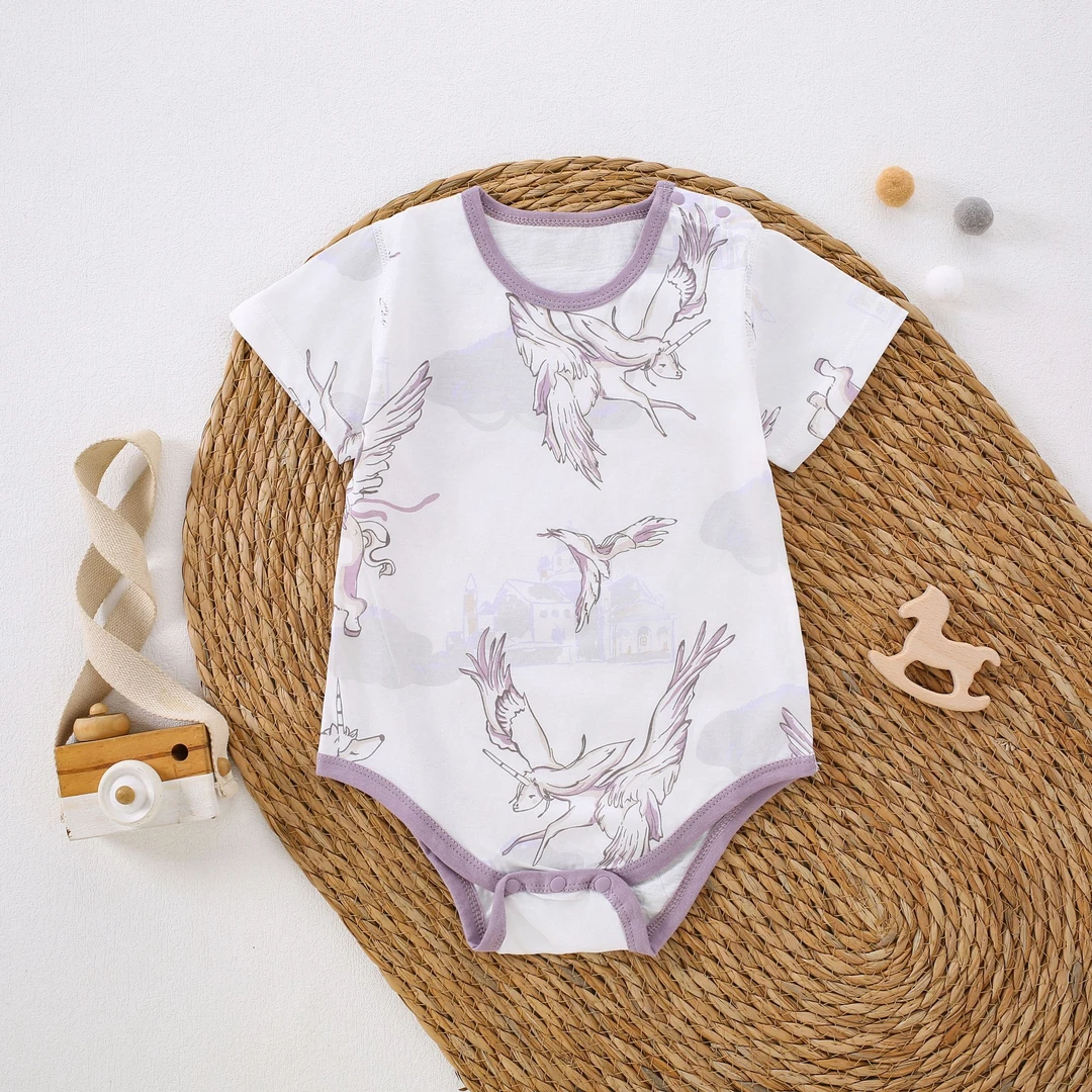 8388-【单面-独角兽短袖-三角哈衣】-直播间宝宝秋衣连体链接专属