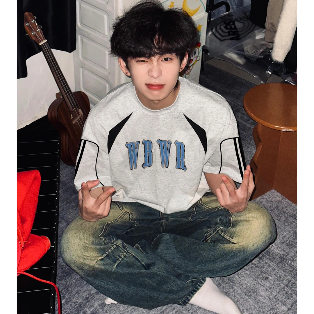 100%美式潮流简约字母印花纯棉短袖t恤男女夏季宽松情侣百搭上衣