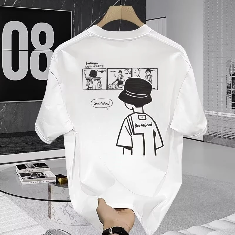 2025年夏季新款潮牌休闲t恤美式印花男士圆领时尚短袖宽松体恤衫