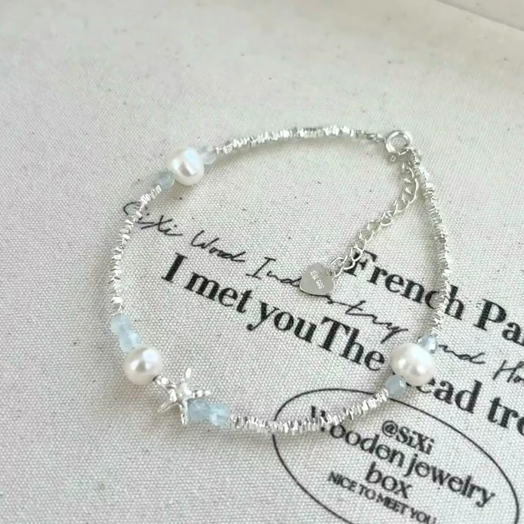 足银仿珍珠手链 足银999海星碎银珍珠手链轻奢小众设计小清新手饰