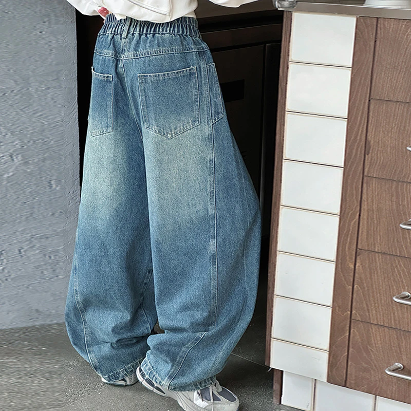 儿童秋装2025年新款大女童装宽松裤子春秋款水洗牛仔裤秋季直筒裤