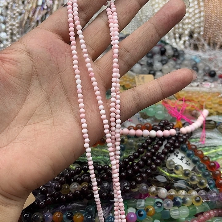 玛瑙/玉髓未镶嵌珠宝半成品一条3mm粉贝贝