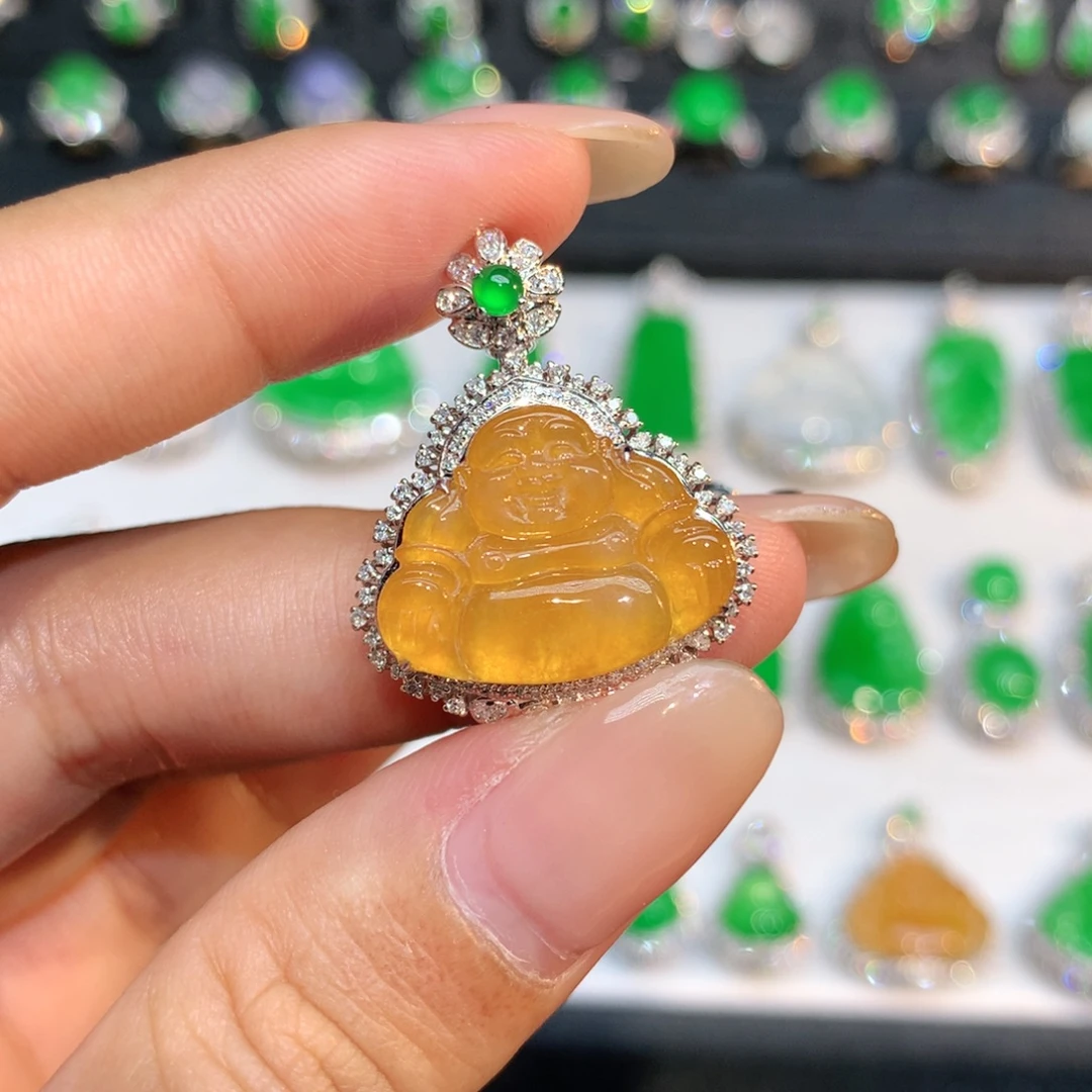 吊坠(不含链)18K金镶嵌翡翠
