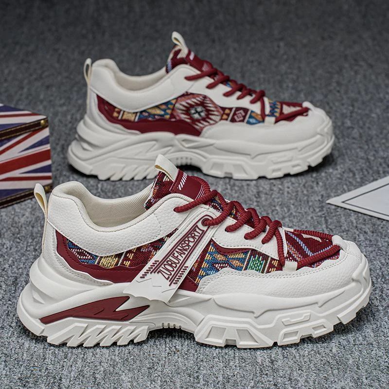 男鞋2025春季新款网面透气学生运动休闲鞋男士复古潮流厚底老爹鞋