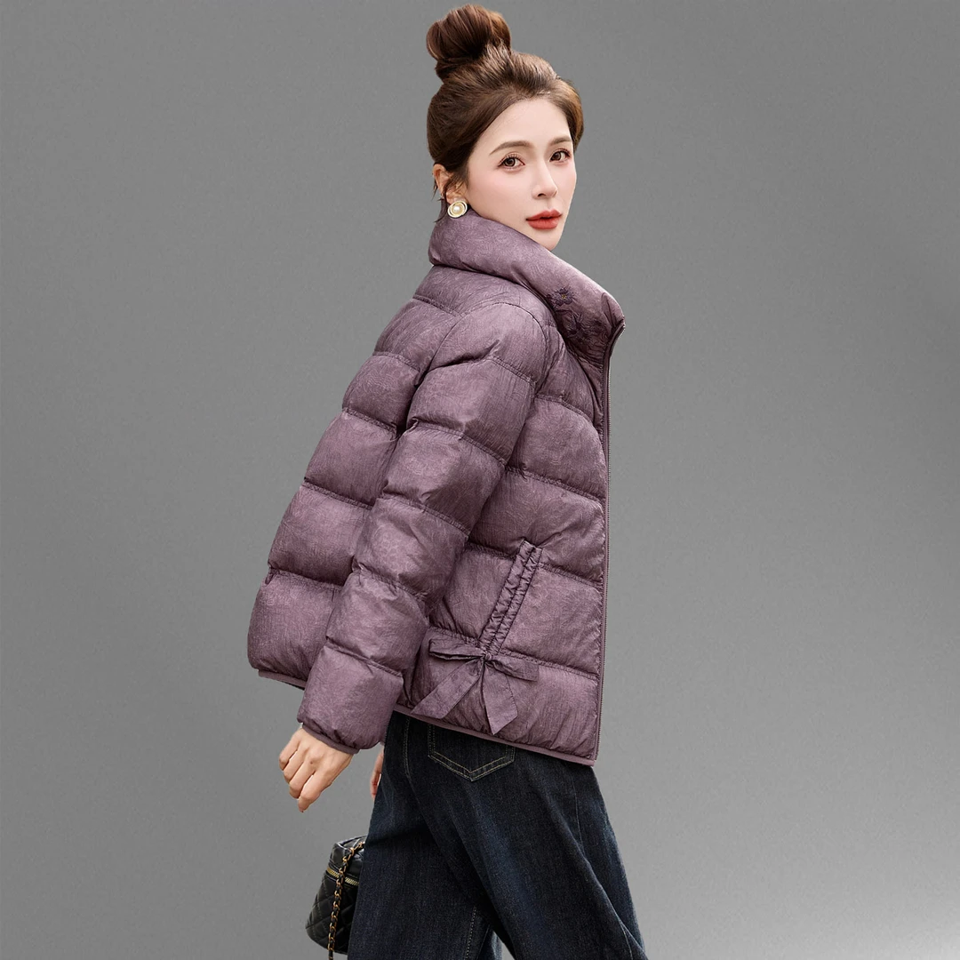 短款刺绣羽绒服女2025冬季新款高端气质小个子加厚保暖白鸭绒外套