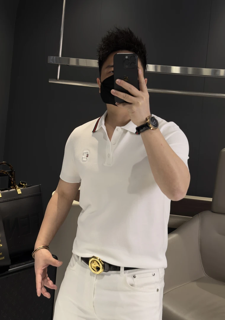 【马哥严选】潮牌新款原创男装时尚黑色POLO衫领子织带刺绣保罗衫