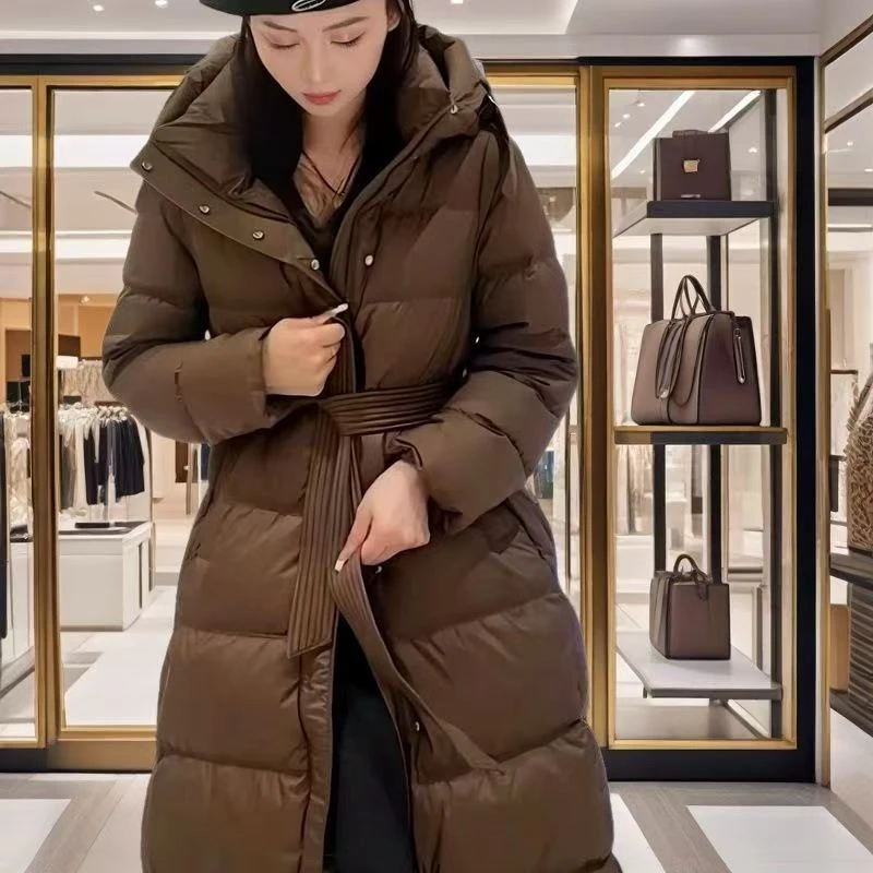 新年长款羽绒服女新款冬季加厚过膝收腰显瘦保暖韩版白鸭绒外套CT