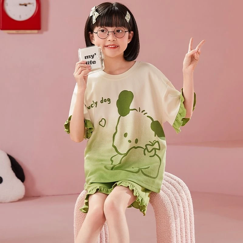 睡衣儿童女孩夏季薄款宽松短袖公主风女童超萌宝宝外穿家居服套装