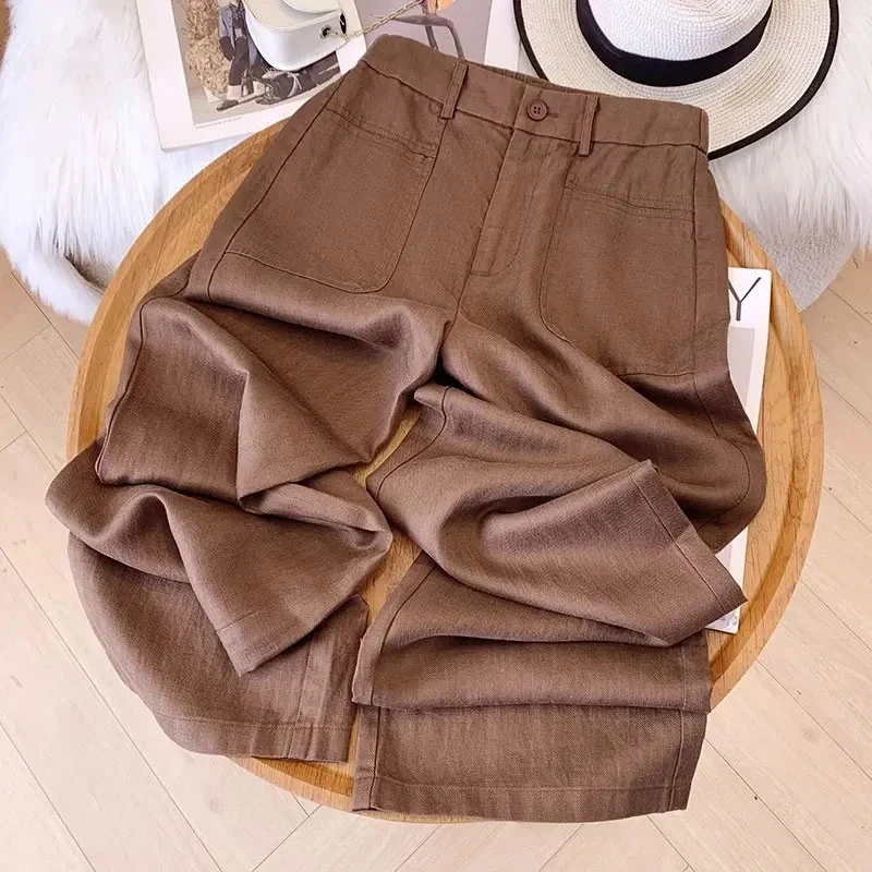 高级感天丝亚麻直筒裤女春夏2025新款垂坠感冰丝休闲裤棉麻直筒裤