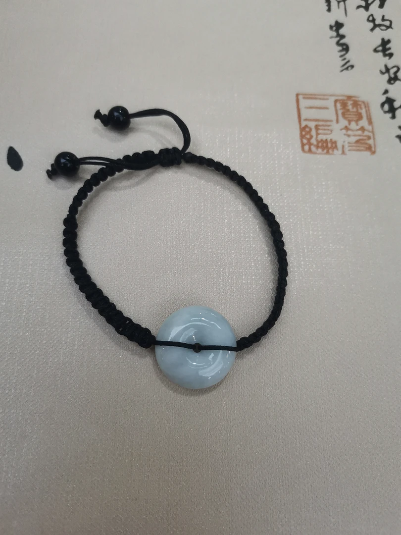 天然缅甸翡翠平安扣可调节手链 适合体重65公斤的成年人佩戴