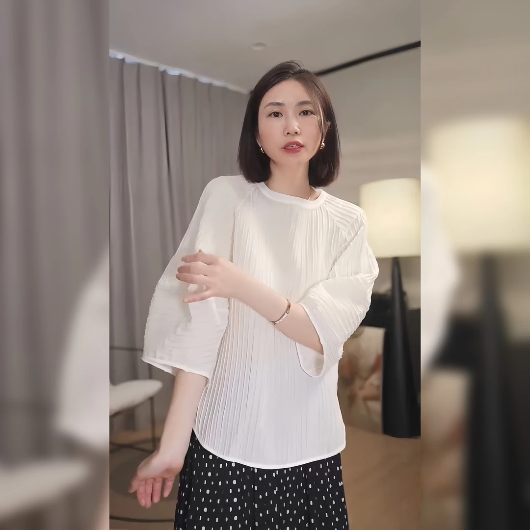 晓夏自制 "锦缎" 重磅19姆米桑蚕丝叠皱条肌理感真丝气质宽松衬衫