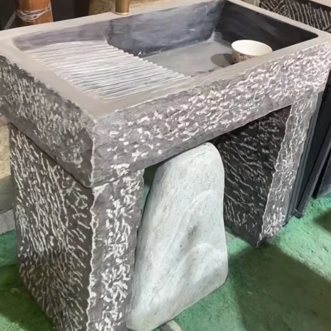户外天然青石整石一体带搓衣板台盆家用洗衣洗手两用池