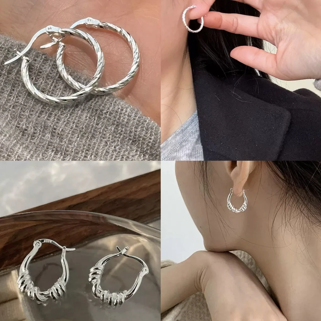 925银银制品 气质韩版小众耳钉小耳圈